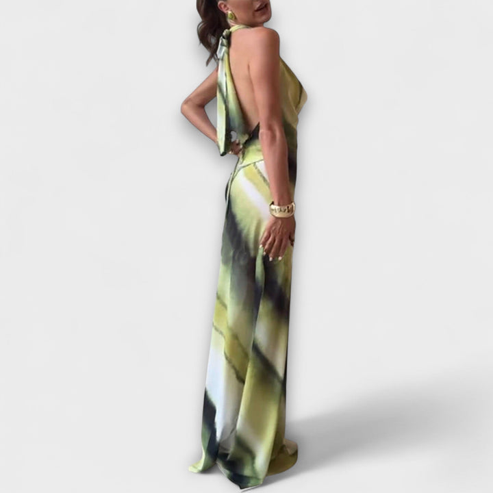 Klasická Tie-Dye Gradient Tisknutá Cowl Neck Halter Tie-up Dovolená Maxi Šaty