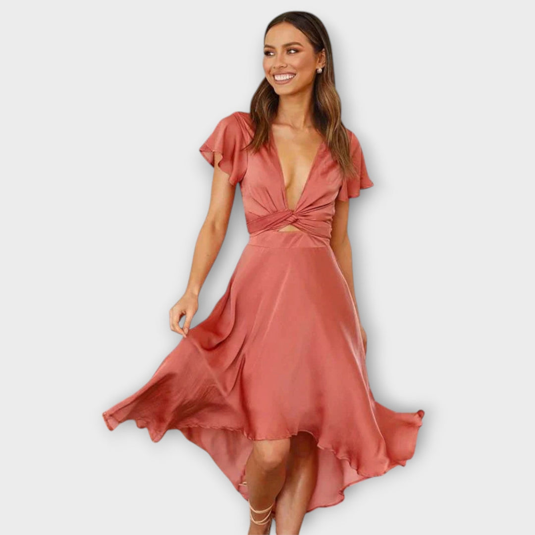 Margret - Elegantní midi šaty s V výstřihem