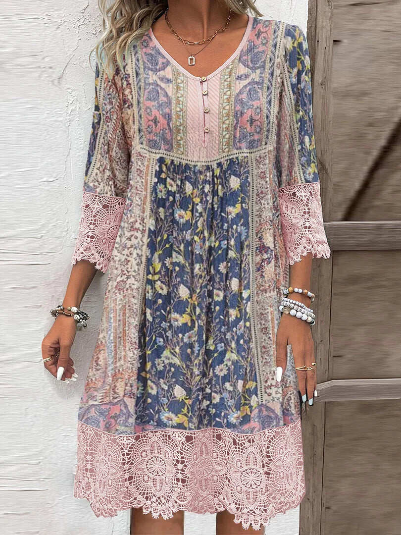 Elviera – Elegantní boho tunika s krajkou a květinovým vzorem