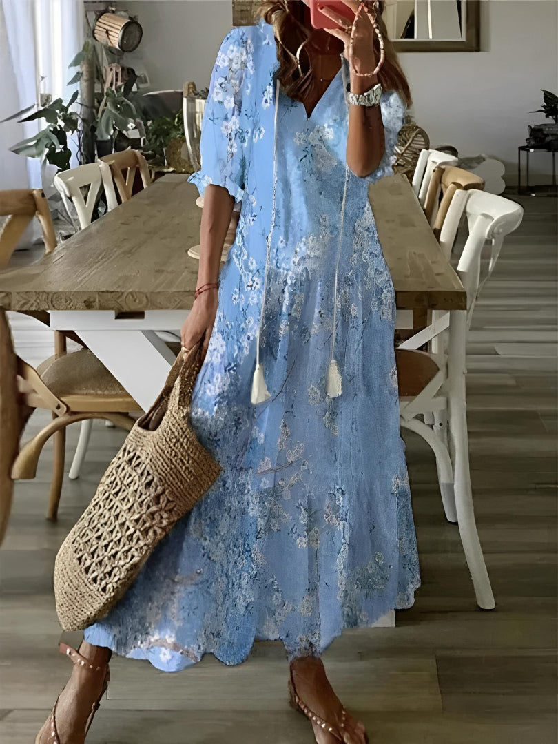 Jana - Boho Vintage V-krční tištěné šaty