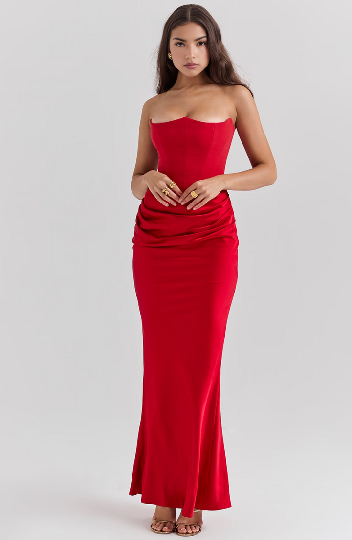 Hera - Elegantní retro bezramínkové společenské šaty jednobarevné