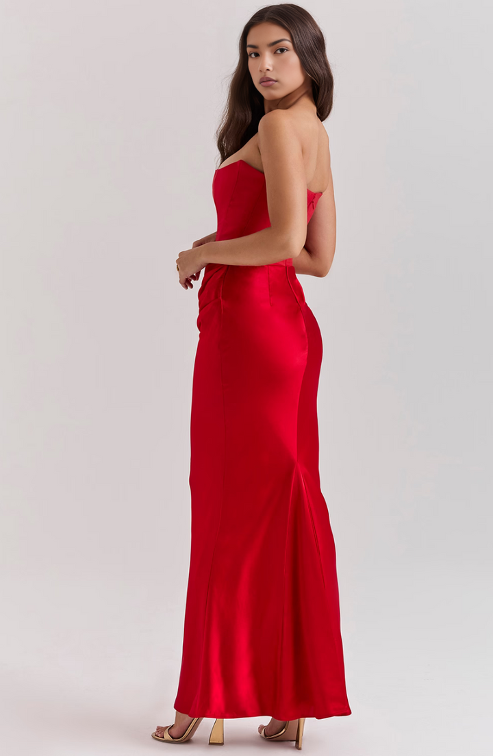 Hera - Elegantní retro bezramínkové společenské šaty jednobarevné