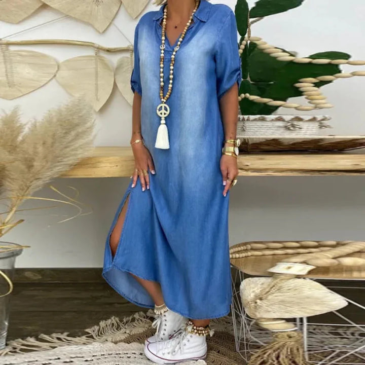 Aurora – Boho šaty s denim vzhledem