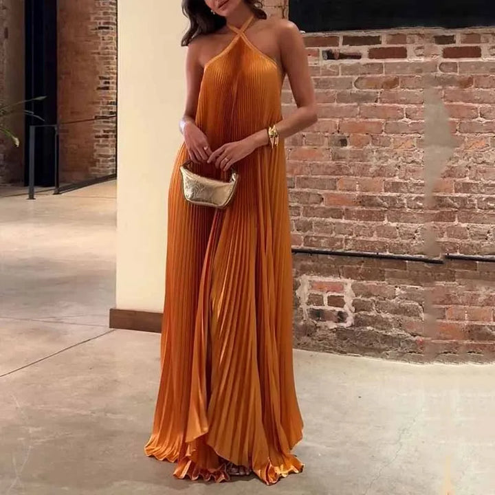 Mira - Elegantní plisované maxi šaty s halterovým výstřihem